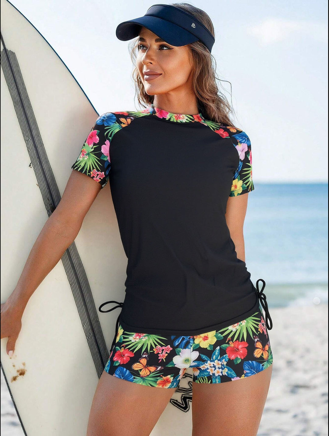 Damen Sportlicher Surfanzug mit floralem Muster und seitlichem Rüschendetail R&B