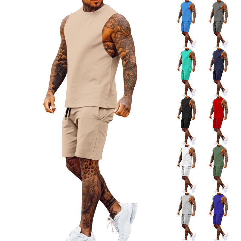 Herren sportliches Tanktop und Shorts-Set mit elastischem Bund R&B