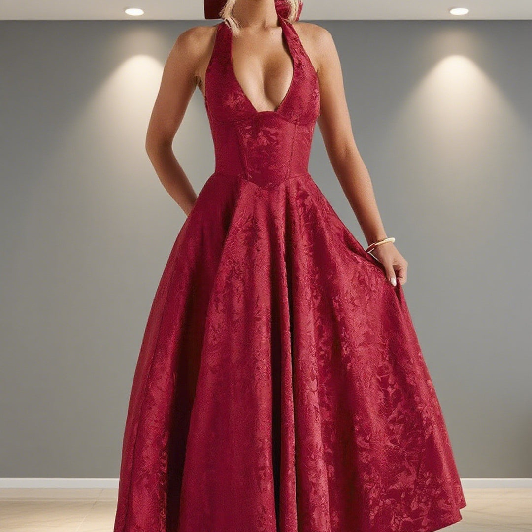 Damen Elegantes Hochzeitskleid mit schwingendem Rock und tiefem V-Ausschnitt R&B