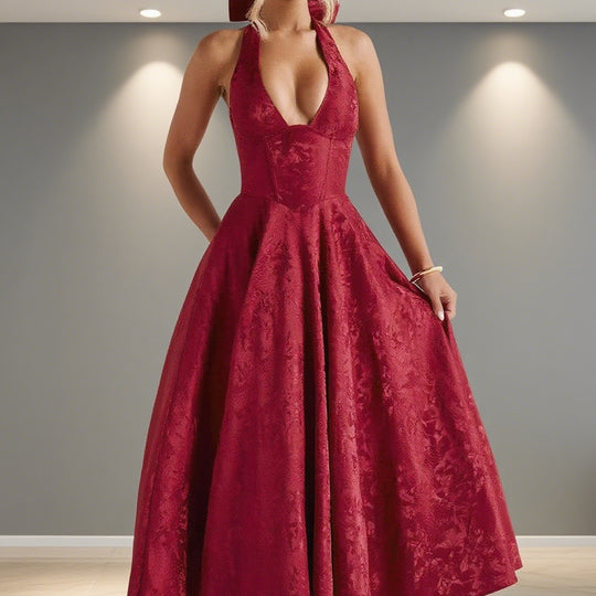 Damen Elegantes Hochzeitskleid mit schwingendem Rock und tiefem V-Ausschnitt R&B