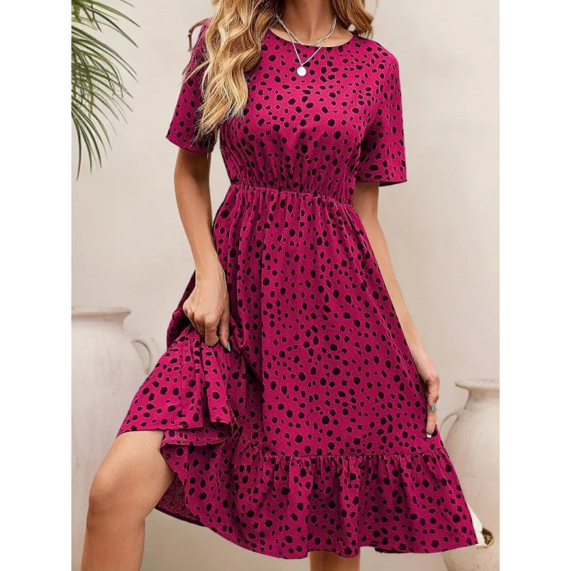 Damen Sommerliches A-Linien Kleid mit Rüschensaum und Punkten R&B