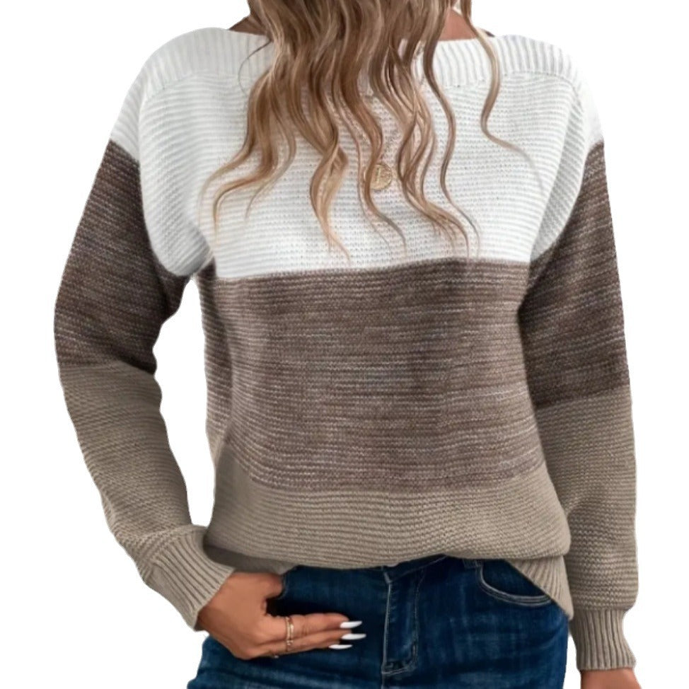 Damen Trendiger Grobstrickpullover mit modernen Farbblockdetails R&B