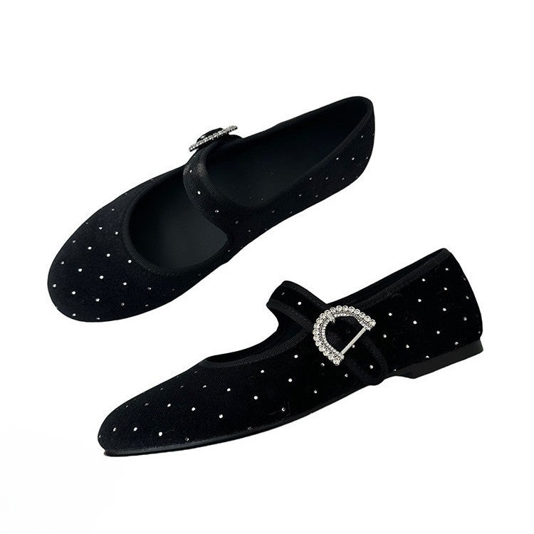 Damen Ballerina-Schuhe mit modischem Riemchen und funkelndem Schmuckdetail R&B