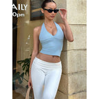 Damen sportliches Cropped-Top mit V-Ausschnitt und figurformendem Schnitt R&B