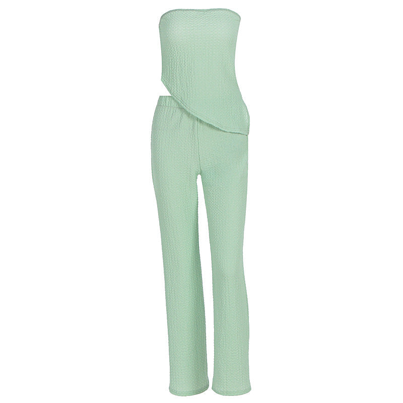 Damen eleganter Jumpsuit mit schulterfreiem Design und asymmetrischem Saum R&B