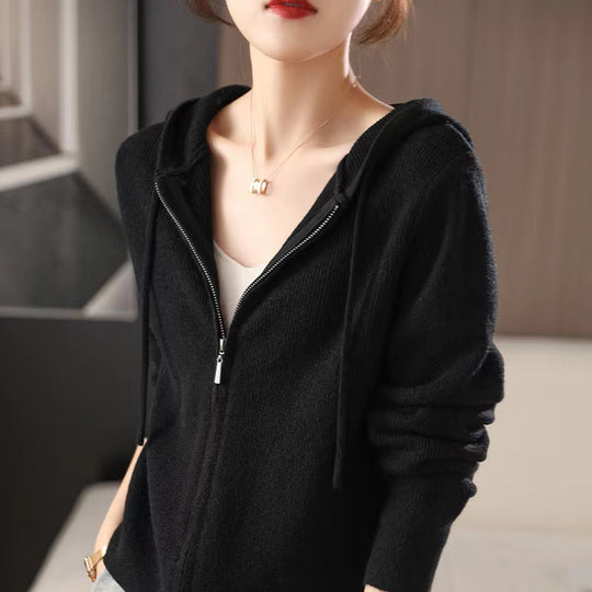 Damen Sportlicher Zip-Hoodie aus feinem Strick R&B