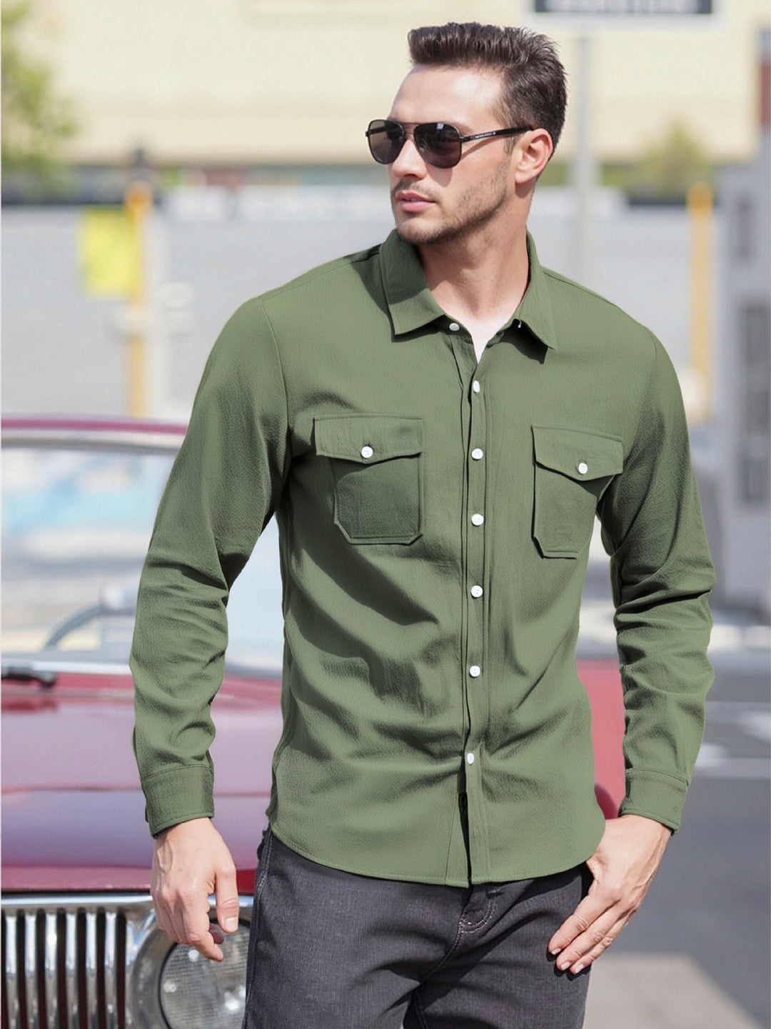 Herren Lässiges Langarmhemd mit praktischen Brusttaschen und modernem Schnitt R&B