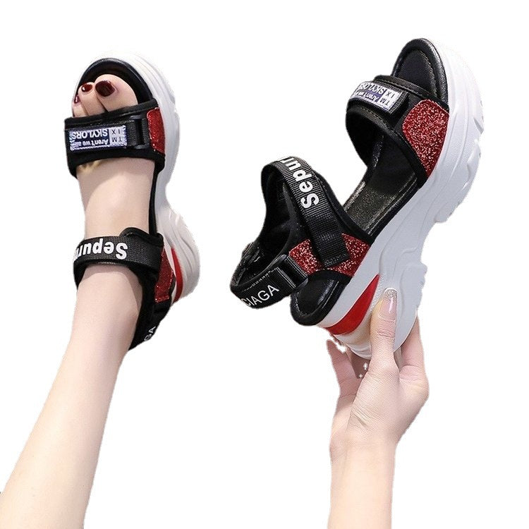 Damen Sportliche Sandalen mit glitzerndem Riemendesign R&B