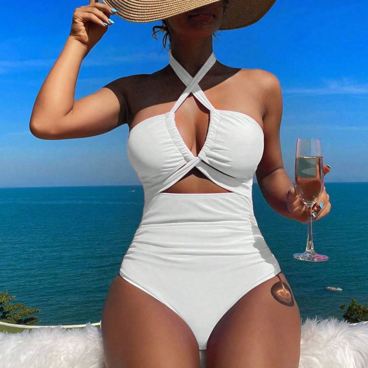 Damen eleganter Cut-Out Badeanzug R&B