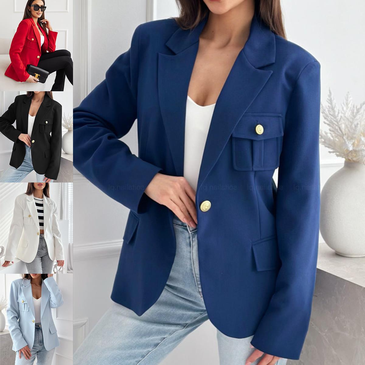Damen Modischer Blazer mit aufgestickten Taschen und eleganter Knopfleiste R&B