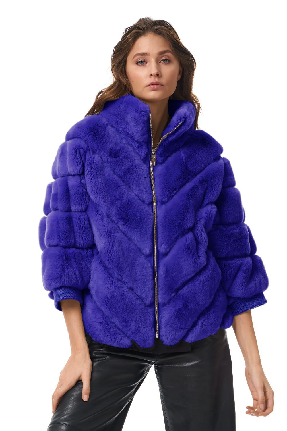 Damen Kuschelige Kunstpelzjacke mit Steppdesign R&B