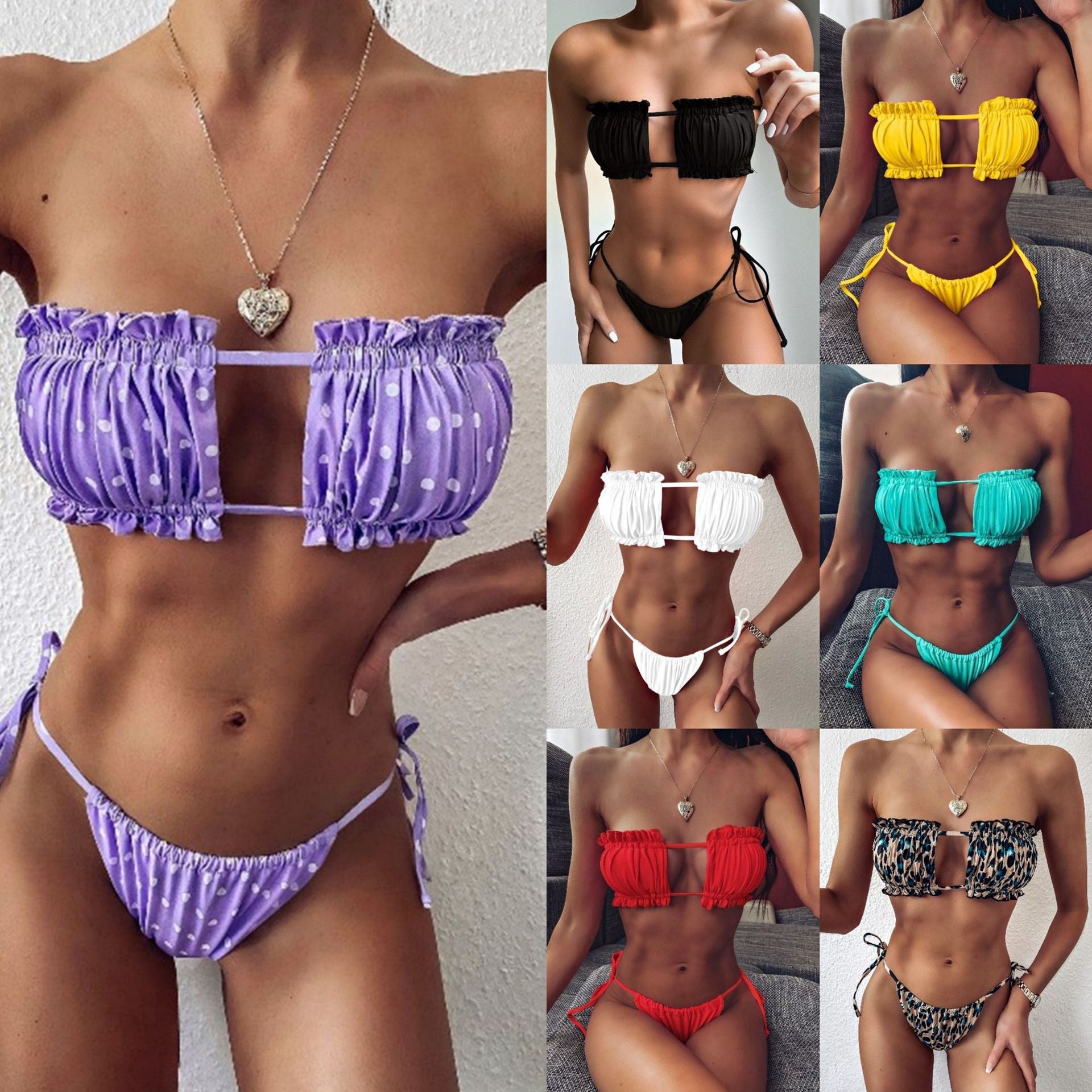 Damen Bandeau-Bikini mit voluminösen Rüschendetails R&B