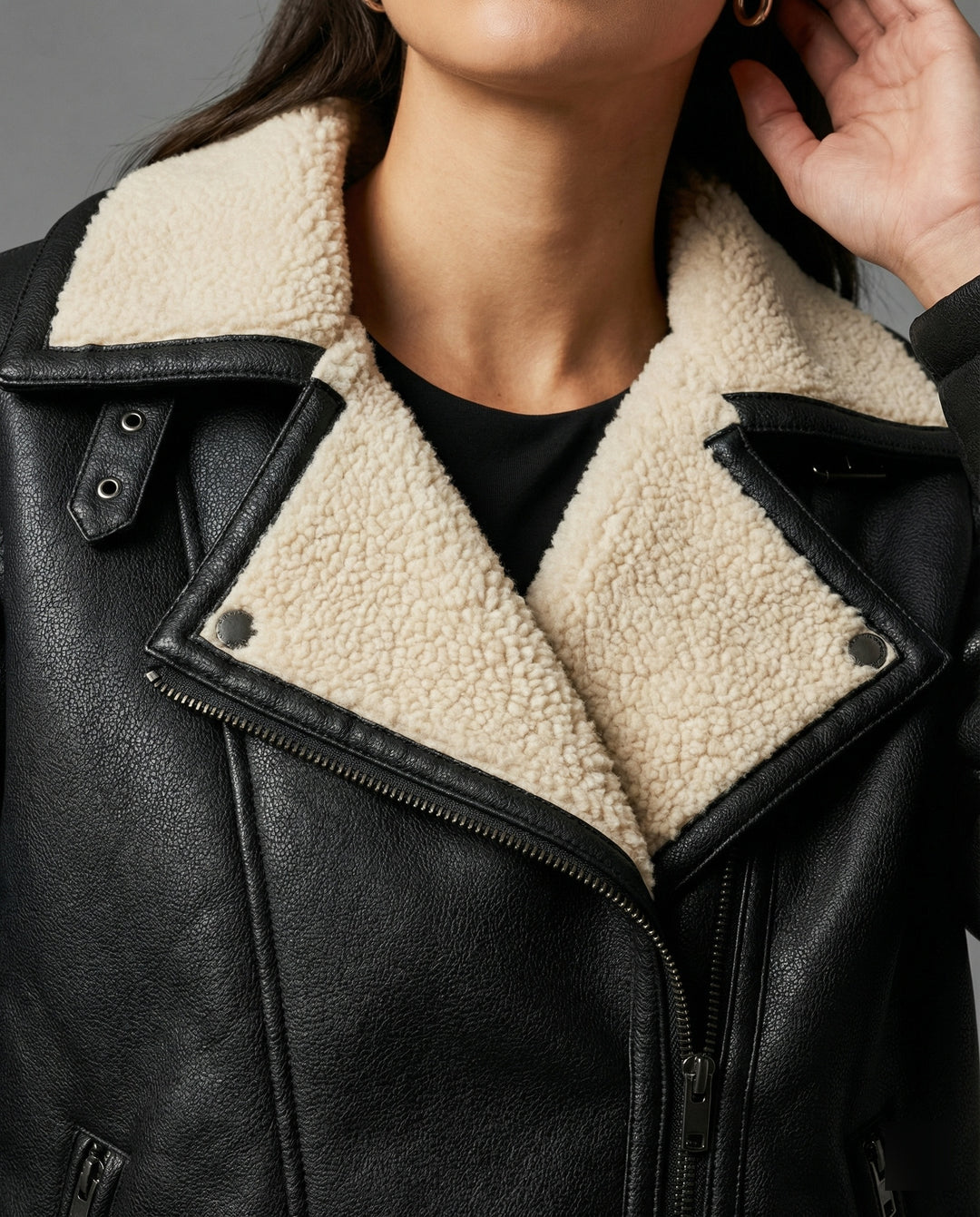 Damen Winterjacke Vintage PU-Leder Oversize Puffer Jacke Dunkelbraun