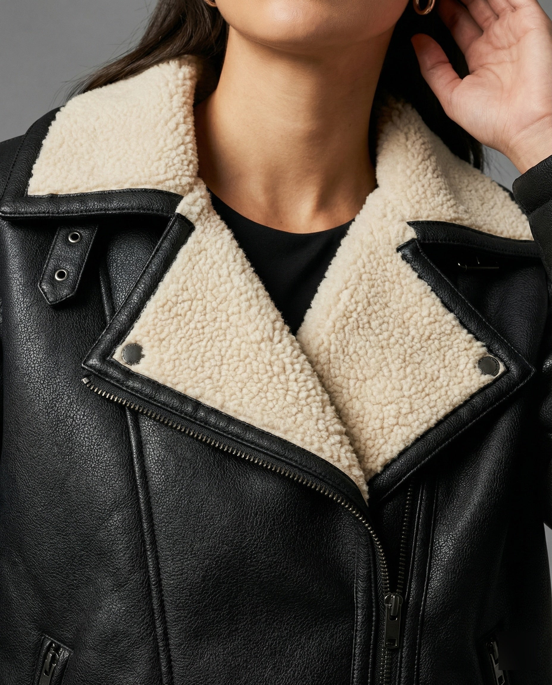 Damen Winterjacke Vintage PU-Leder Oversize Puffer Jacke Dunkelbraun