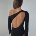 Damen eleganter Body mit langen Ärmeln und weitem Halsausschnitt R&B