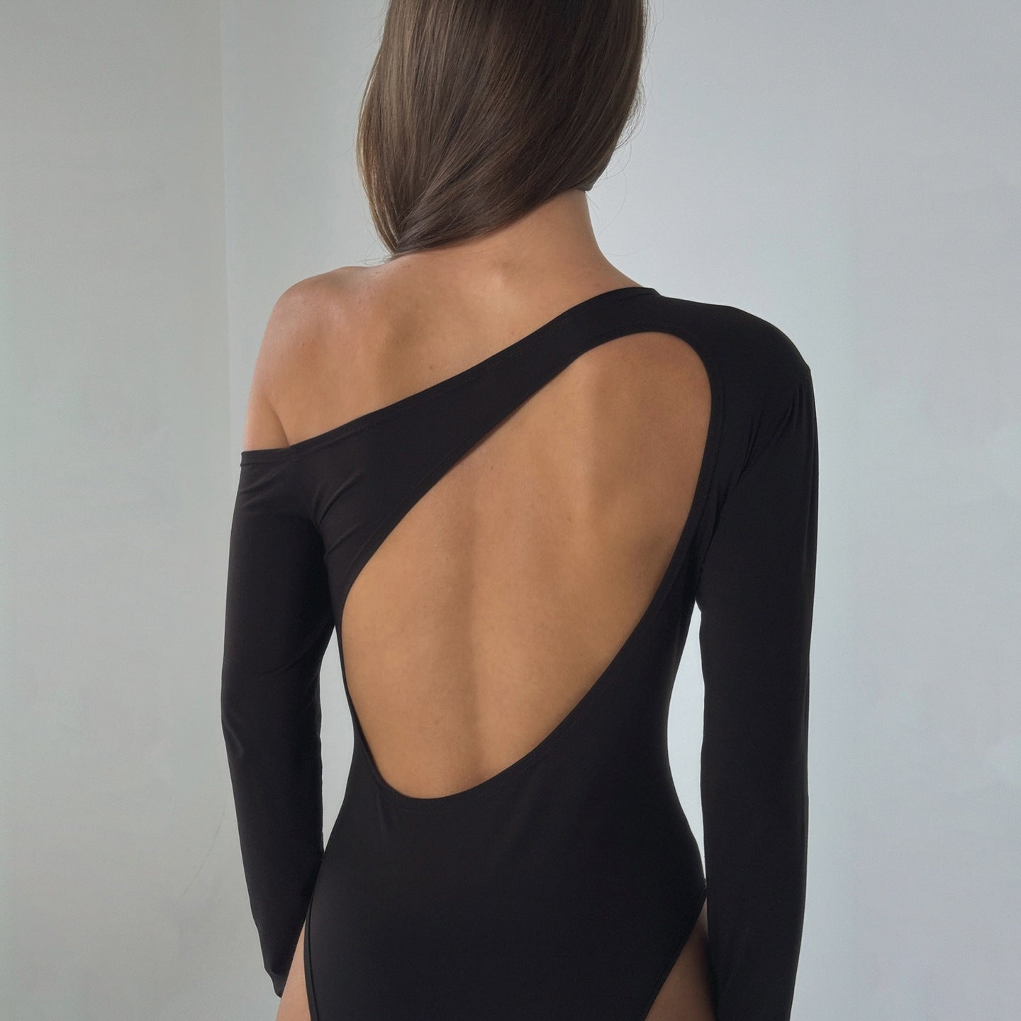 Damen eleganter Body mit langen Ärmeln und weitem Halsausschnitt R&B