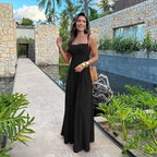 Damen Elegantes Maxikleid mit schmalen Spaghettiträgern und fließendem Schnitt EB