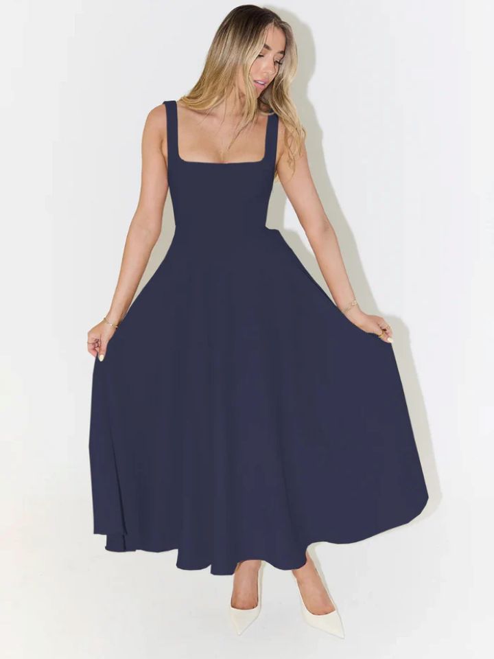 Damen A-Linien Maxikleid mit quadratischem Ausschnitt und fließendem Stoff R&B