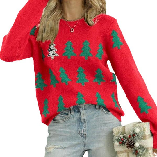 Damen kuscheliger Weihnachtspullover mit festlichem Tannenbaum-Design R&B