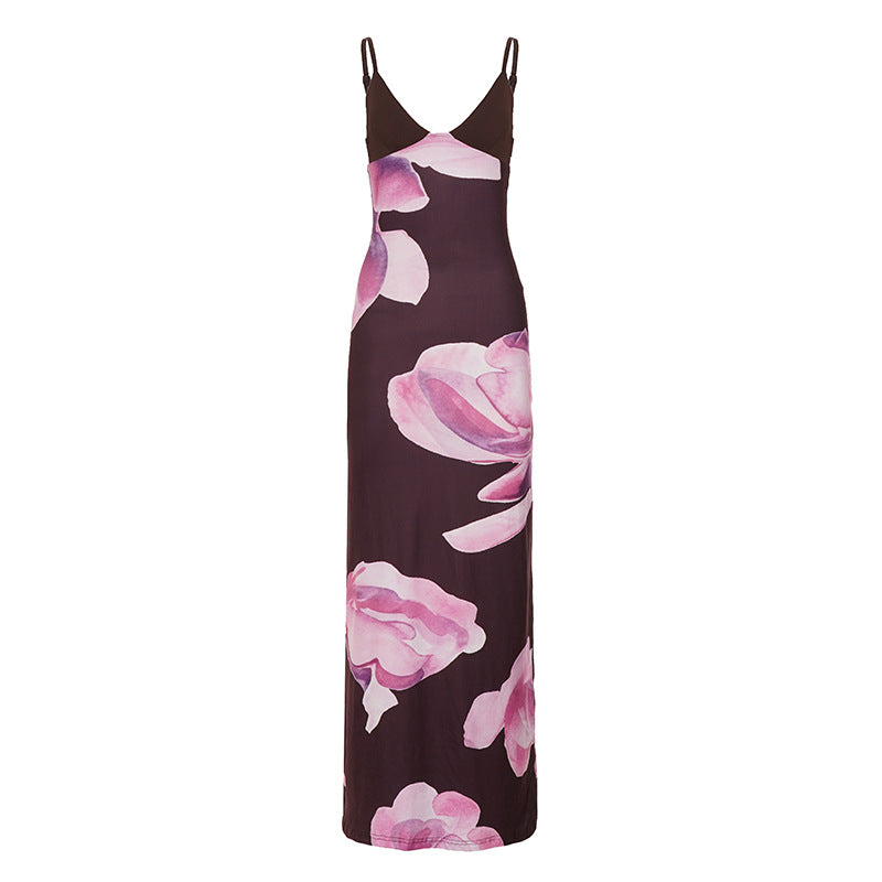 Damen Maxikleid mit floralem Design und schmalen Spaghettiträgern R&B
