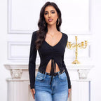 Damen Wrap-Bluse mit Ballonärmeln R&B