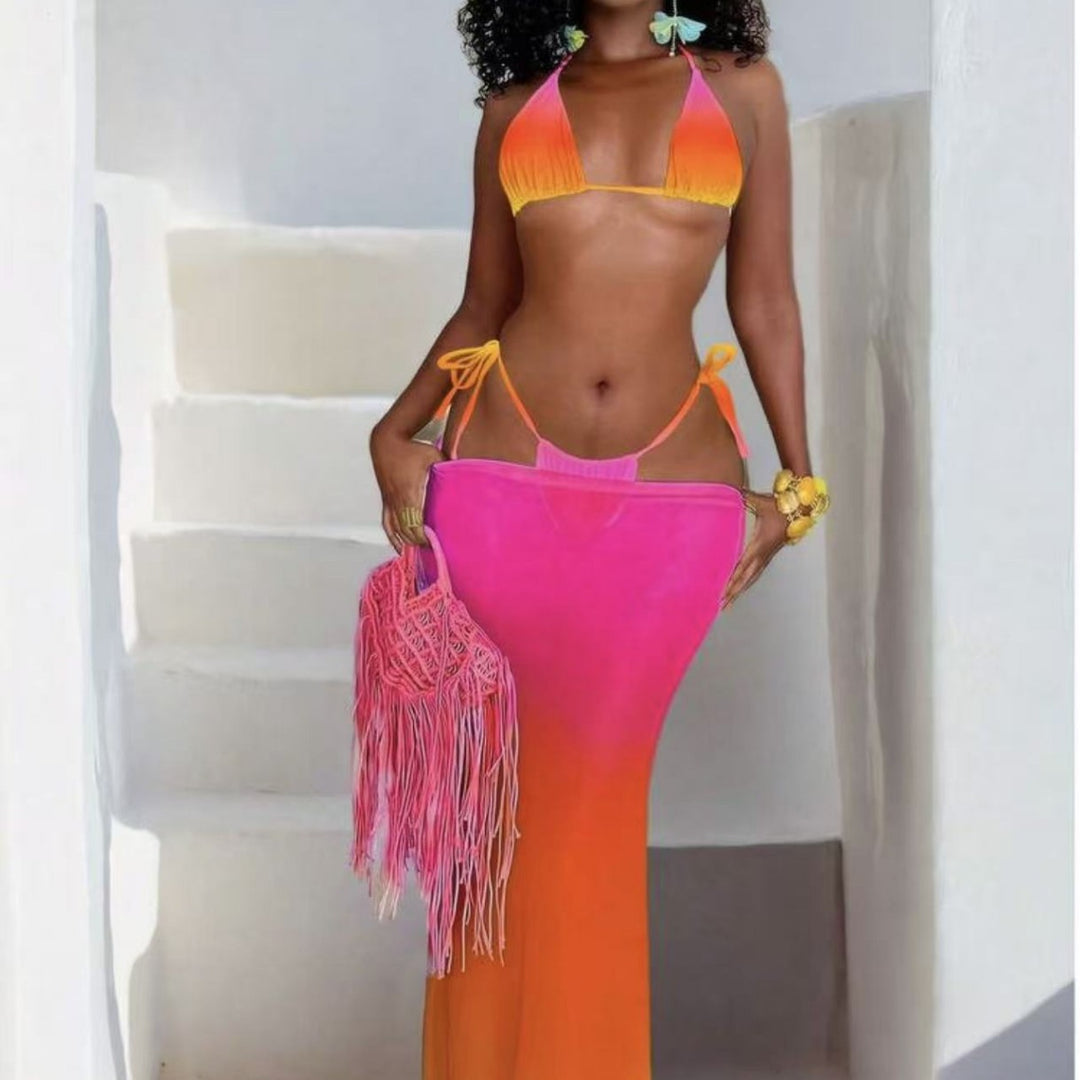 Damen Bikiniset mit modischen Schnürdetails und luftiger Maxikleid-Überwurf R&B
