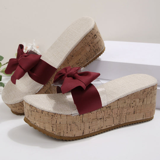 Damen Plateau-Pantoletten mit elegantem Schleifen-Design und komfortabler Korksohle R&B