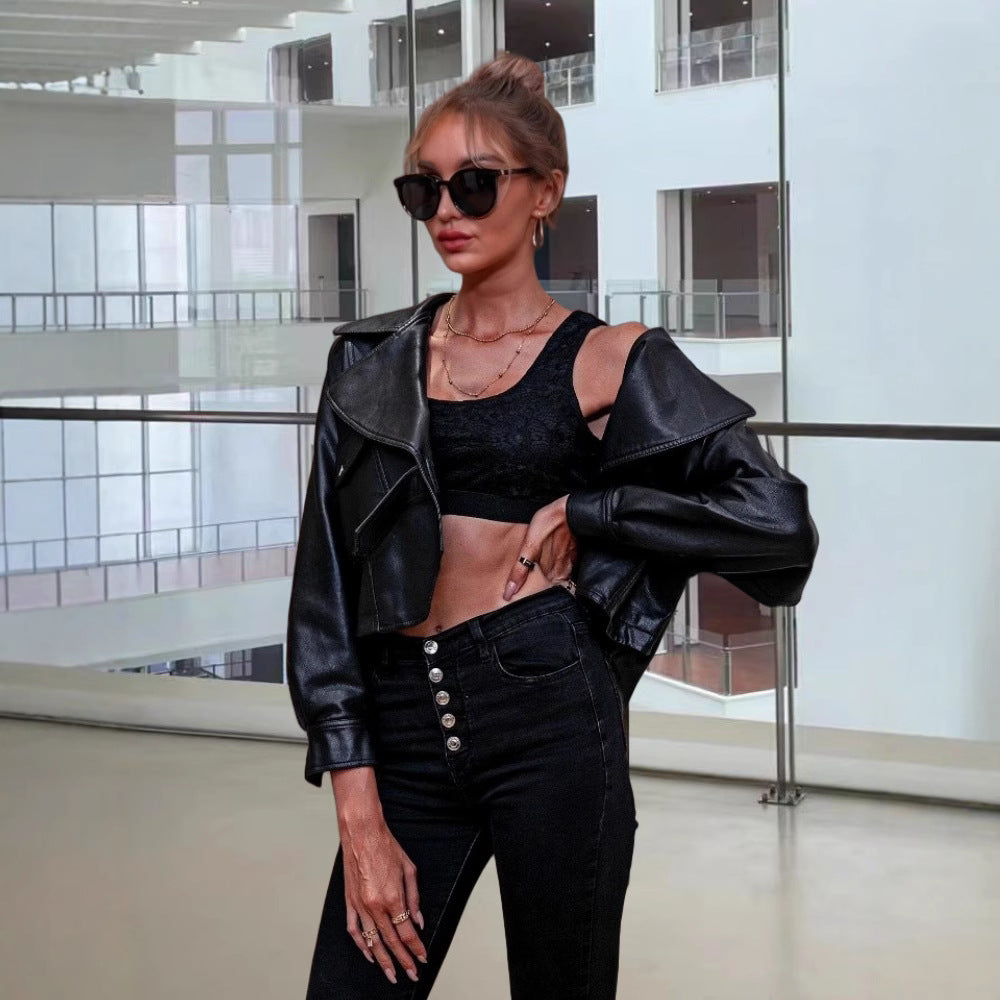 Damen Kunstlederjacke mit lässigem Oversized-Schnitt und modischen Details R&B