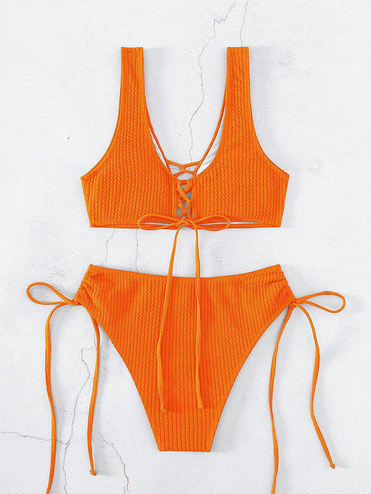 Damen Bikiniset mit raffiniertem Bindedesign und hochgeschnittenem Unterteil R&B