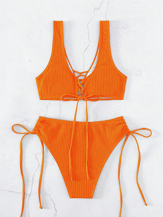Damen Bikiniset mit raffiniertem Bindedesign und hochgeschnittenem Unterteil R&B