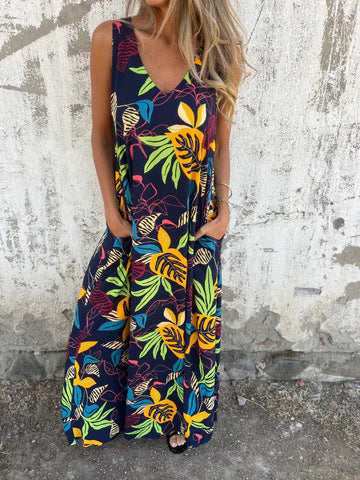 Damen Sommerliches Maxikleid mit buntem Tropenmuster R&B
