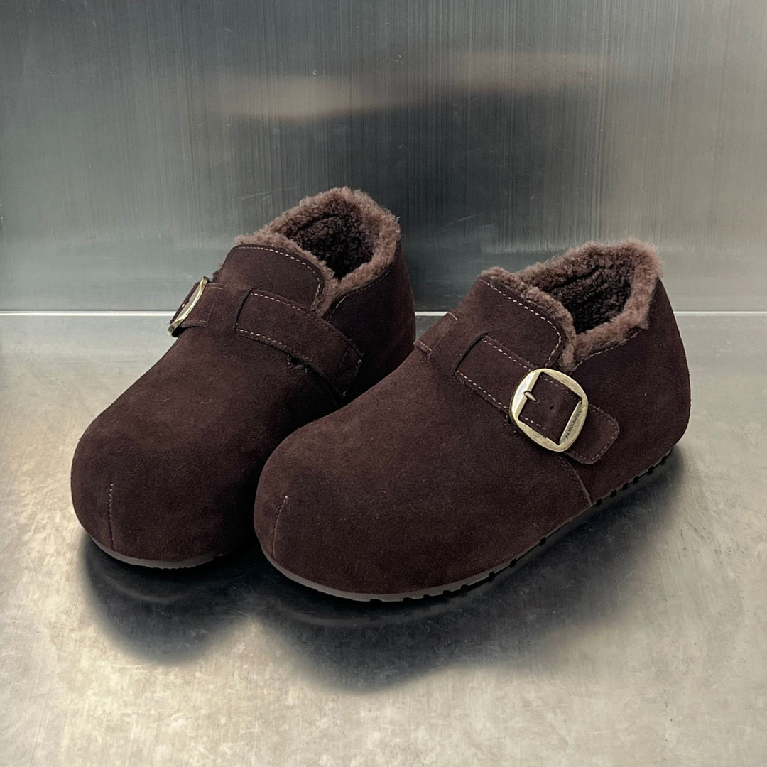 Damen Kuschelige Wildleder-Clogs mit warmem Innenfutter und praktischem Schnallenverschluss R&B