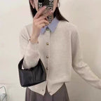 Damen Strickjacke mit Blusenkragen und Knopfdetails