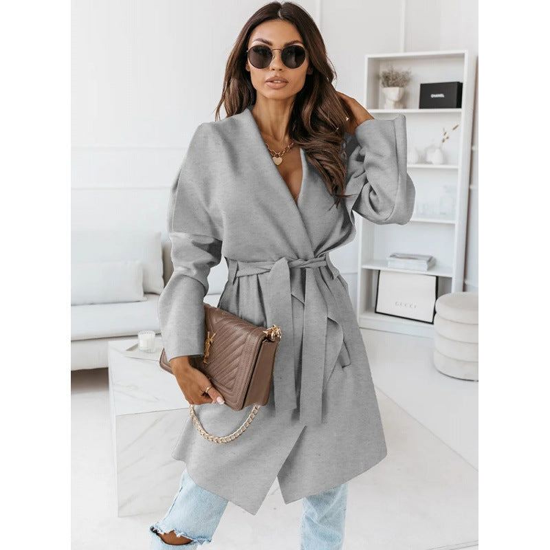 Damen lässiger Oversize-Mantel mit Wickelgürtel R&B