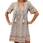 Damen Lässiges Boho-Kleid mit verspielten Quasten und floralen Mustern R&B