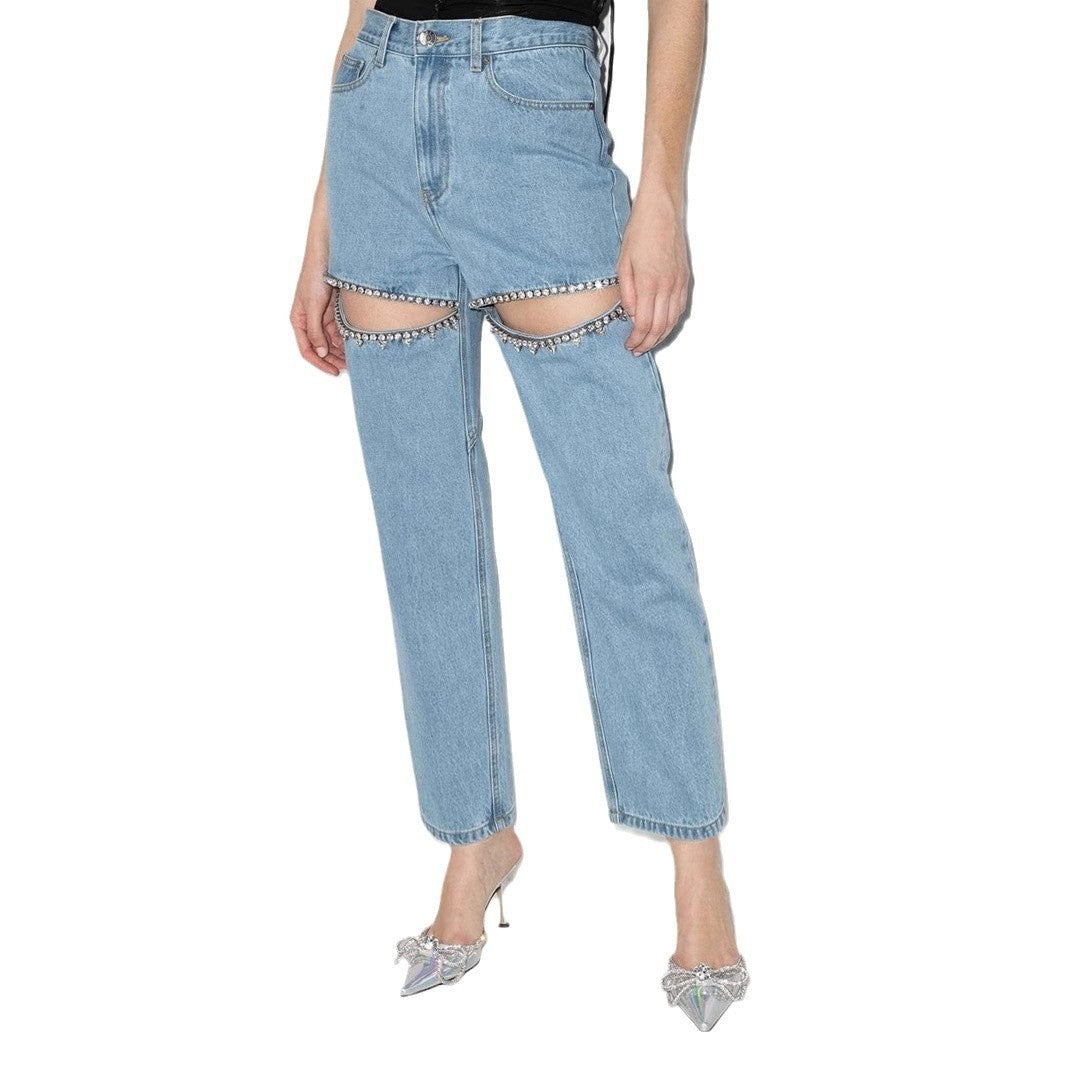 Damen Jeans mit strassbesetzten Ausschnitten und legerem Schnitt R&B