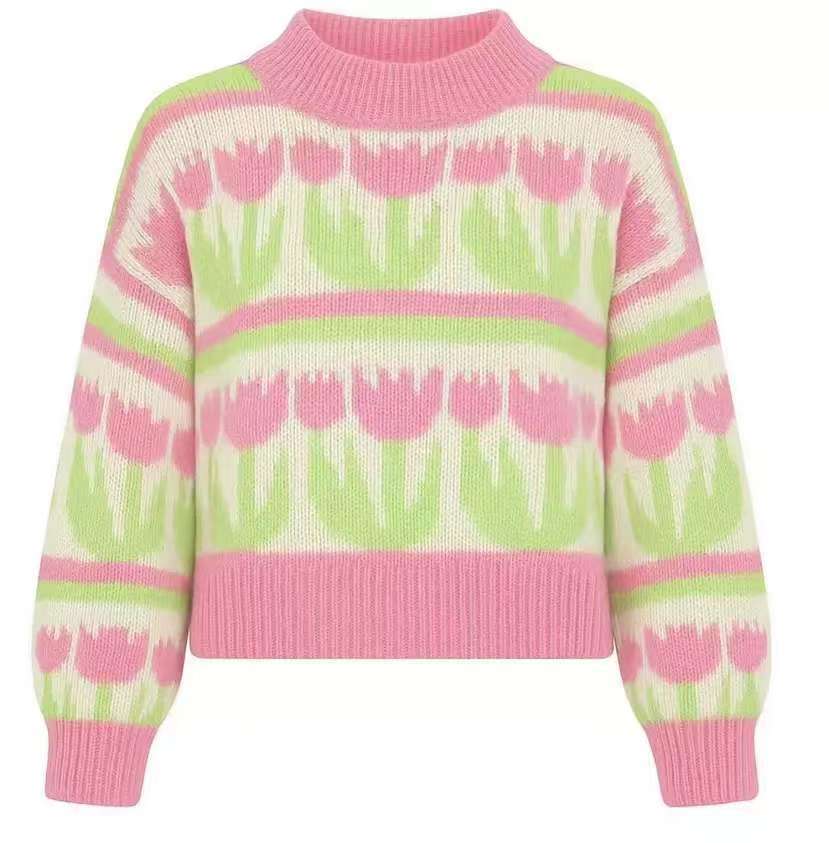 Damen Grobstrickpullover mit Herzmuster und Rollkragen R&B