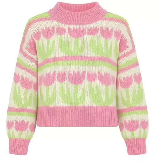 Damen Grobstrickpullover mit Herzmuster und Rollkragen R&B