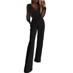 Damen Elegante Jumpsuit mit transparenter Bluse und schimmernden Akzenten EB