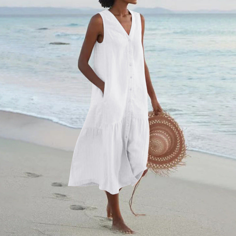 Damen Sommerliches Leinenkleid R&B