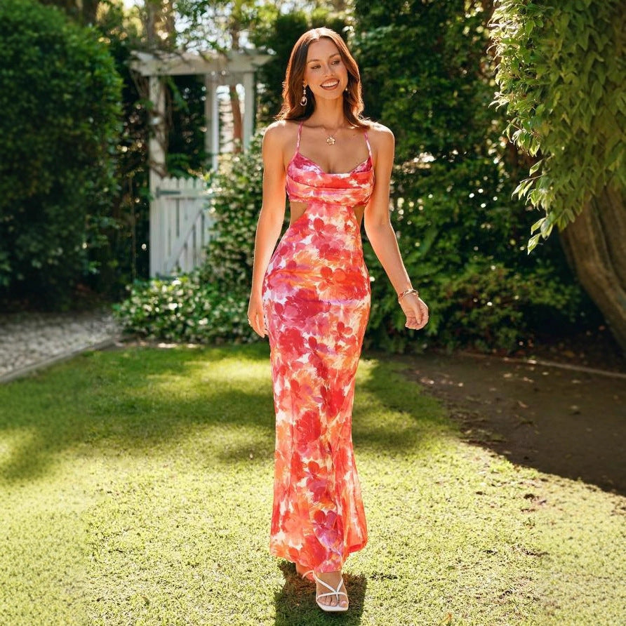 Damen Maxikleid mit Cut-Out und floralem Design R&B