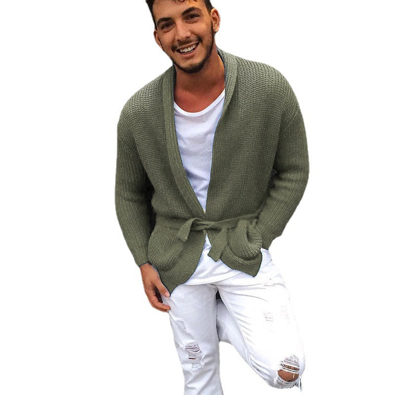 Herren Strickjacke mit praktischer Gürtelschnalle und modischem Waffelmuster R&B