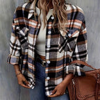 Damen karierte Flanelljacke mit Taschen und geschmackvoller Knopfleiste R&B