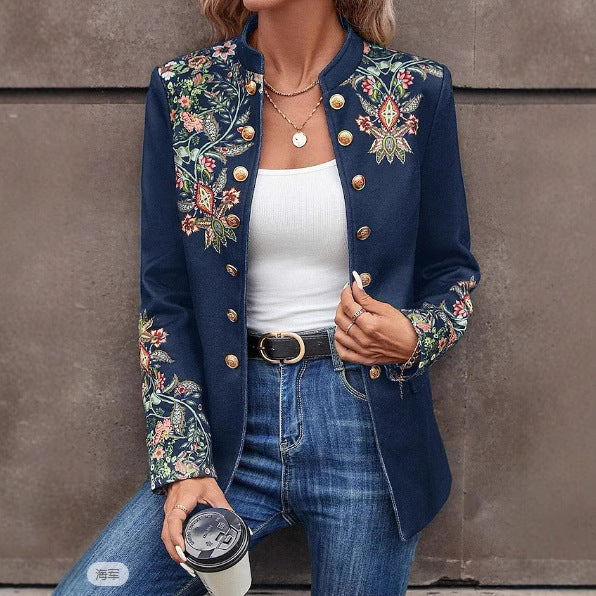 Damen elegante Blazerjacke mit floralen Stickereien