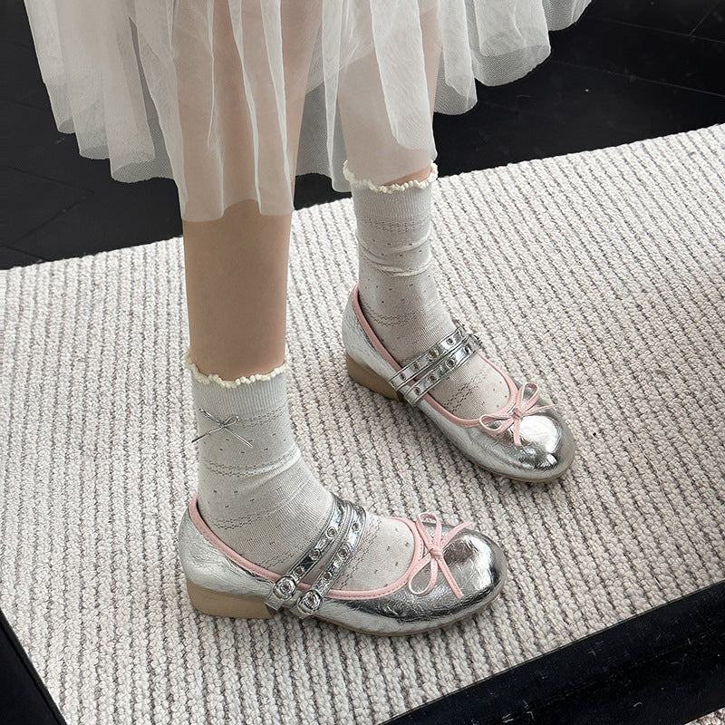 Damen Ballerinas mit zwei verstellbaren Riemchen und floralem Design R&B