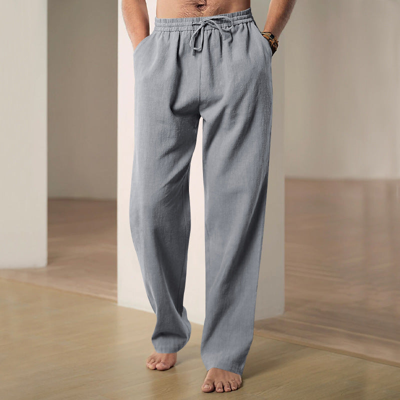 Herren nan komfortable Leinen-Baumwollmix Relaxhose mit geradem Bein, elastischem Bund und verdeckten Eingrifftaschen R&B