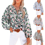 Damen Lockere Bluse mit floralem Muster und voluminösen Ärmeln R&B
