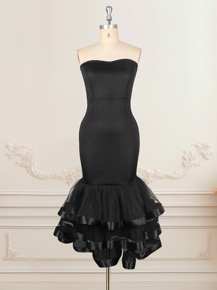 Damen Strapless Kleid mit voluminösem Rüschenrock R&B
