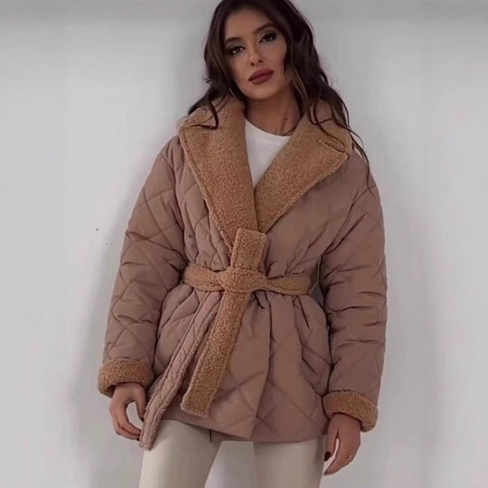 Damen gesteppte Teddyjacke mit Gürtel R&B