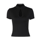 Damen Elegantes Kurzarm-Top mit Spitzeneinsatz R&B
